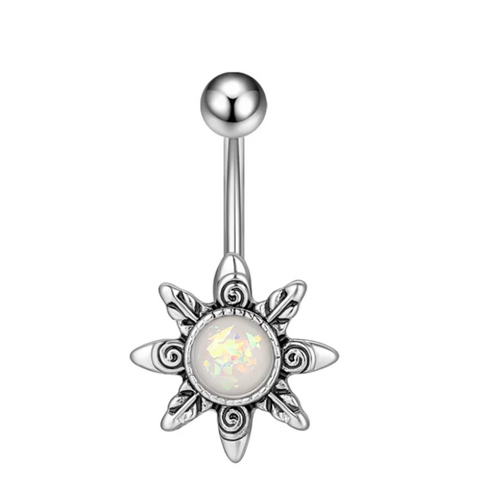 Silver - White Opal Sun Belly Ring